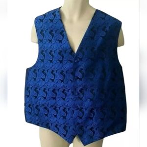 Q Brand Mens Vest Size 2XL XXL Formal Paisley Print Royal Blue